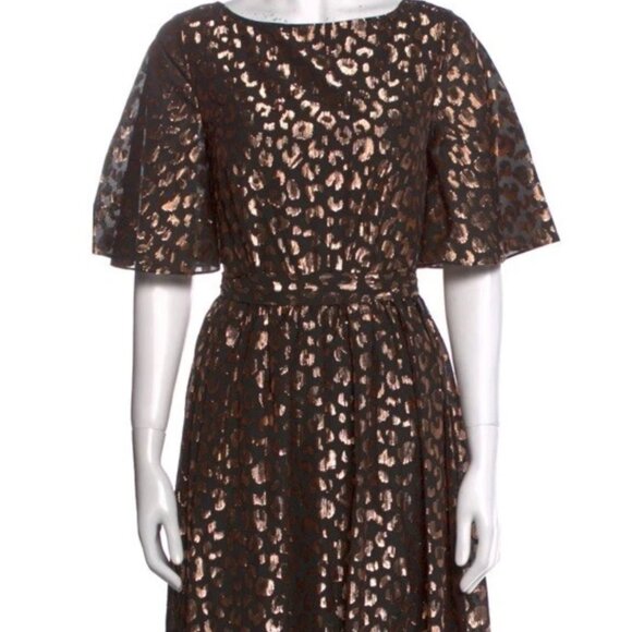 Kate Spade - Black & Rose Gold Leopard Print Midi Dress Sz 6 - Picture 8 of 16